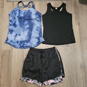 Blue Tie-Dye Tank and Black Activewear Set